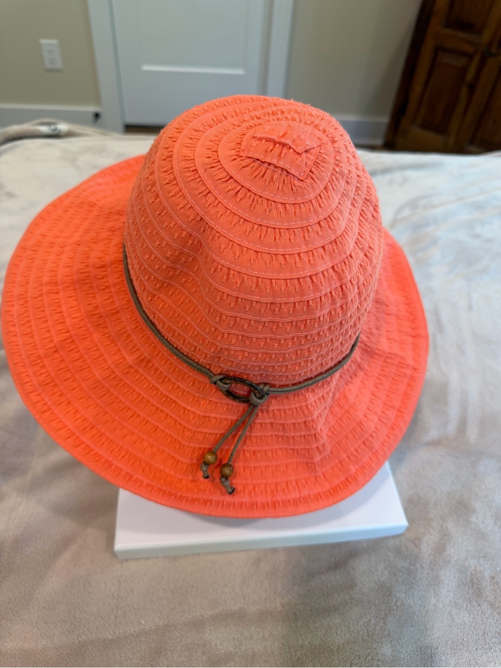 betmar Coral-Orange Wide Brim Sun Hat with Cord Tie